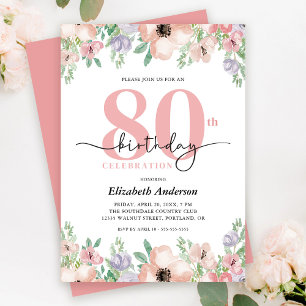 Convites Festa de Aniversário de 80 Anos com Floral Pastel 