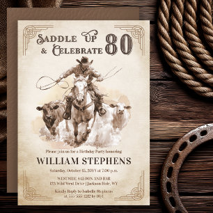Convites Festa de Aniversário de 80 Anos de Cowboy Western 