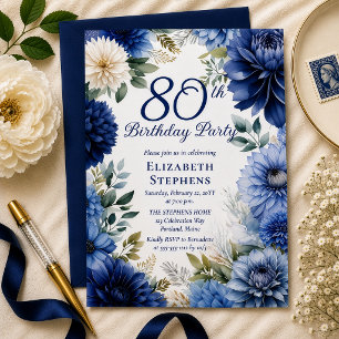 Convites Festa de Aniversário de 80 Anos Elegante com Dália