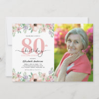 Festa de Aniversário de 80 anos Elegante Floral Pa