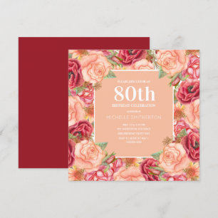 Convites Festa de Aniversário de 80 Anos Elegante Rosa Verm