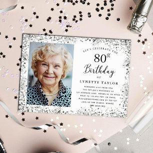 Convites Festa de Aniversário de 80 Anos em Prata Elegante