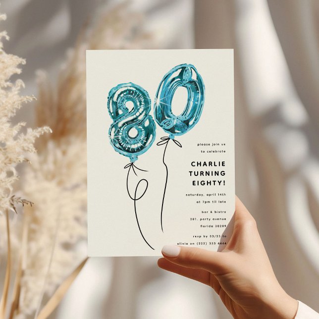 Convites Festa de Aniversário de 80 Anos Minimal Azul 80 Ba (Criador carregado)
