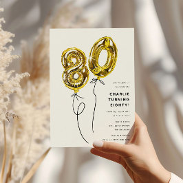 Convites Festa de Aniversário de 80 Anos Minimal Gold 80 Ba