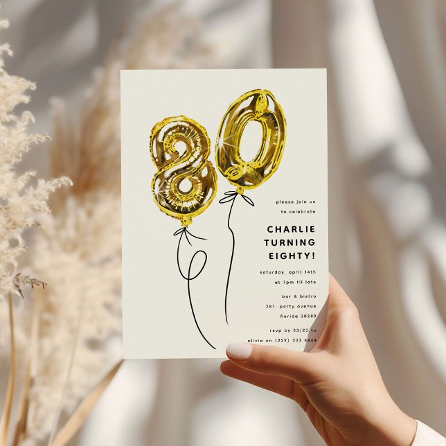 Convites Festa de Aniversário de 80 Anos Minimal Gold 80 Ba (Criador carregado)