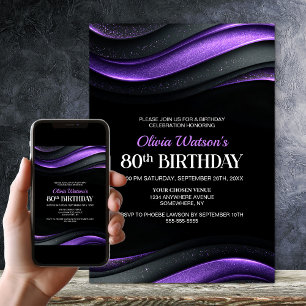 Convites Festa de Aniversário de 80 anos Moderna Preta e Ro