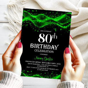 Convites Festa de Aniversário de 80 anos Moderna Preta e Ve