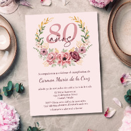 Convites Festa de Aniversário de 80 Anos Rosa Espanhol Flor