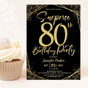 Convites Festa de Aniversário de 80 Anos Surpresa Chic Pret