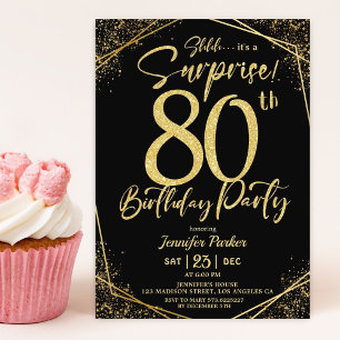 Convites Festa de Aniversário de 80 Anos Surpresa com Brilh