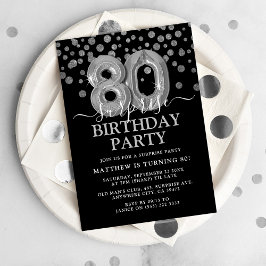Convites Festa de Aniversário de 80 anos Surpresa Preta e P