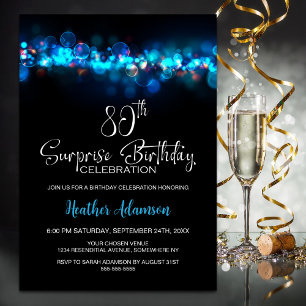 Convites Festa de Aniversário de 80 anos Surpresa Preto com