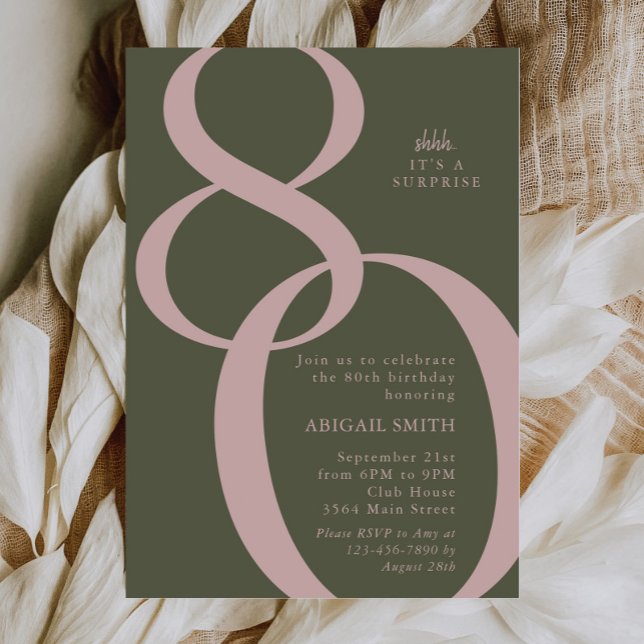 Convites Festa de Aniversário de 80 Anos Surpresa Rosa Verd (Criador carregado)