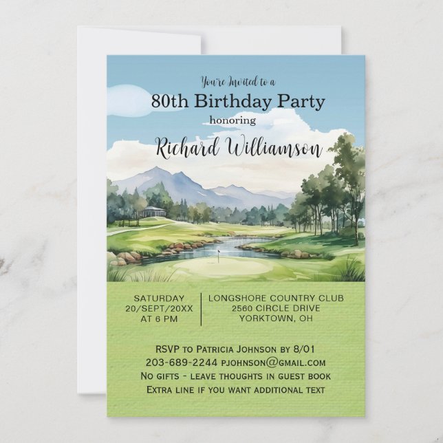 Convites Festa de Aniversário de 80 anos Tema de Golfe Masc (Frente)