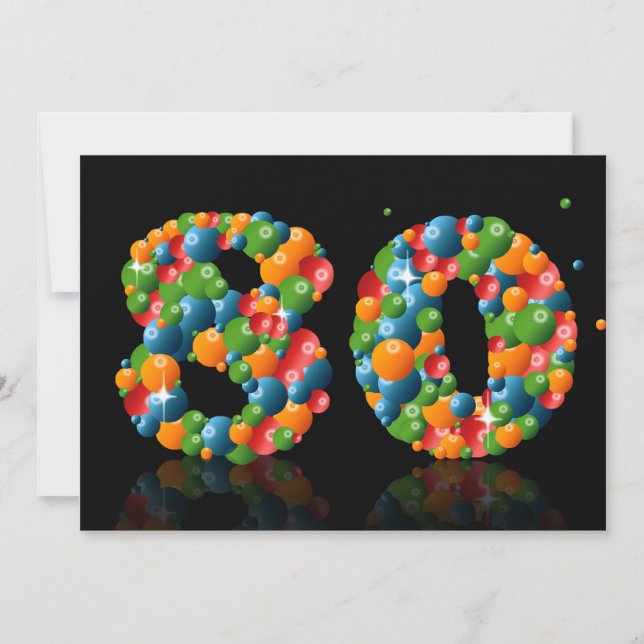 Convites Festa de aniversário de 80, com bolhas e bolas (Frente)