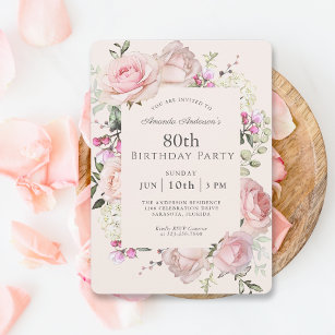 Convites Festa de aniversário de 80 Floral Rosa-Rosa de-Ver