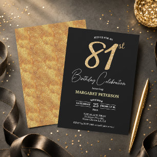 Convites Festa de Aniversário de 81 anos com Brilho Dourado