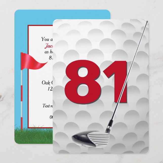 Convites Festa de Aniversário de 81 anos com tema de golfe (Frente/Verso)
