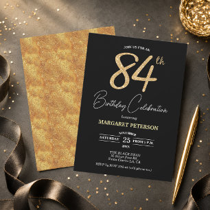 Convites Festa de Aniversário de 84 anos com Brilho Preto E