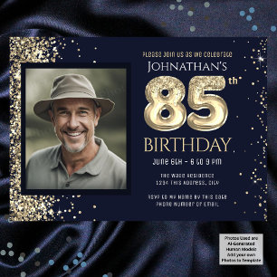 Convites Festa de Aniversário de 85 anos Brilho Dourado Fot
