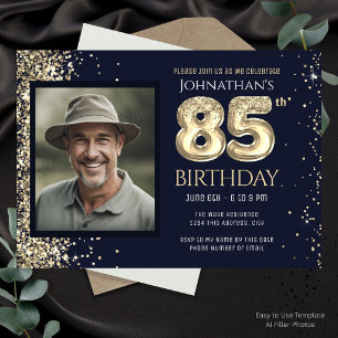 Convites Festa de Aniversário de 85 anos Brilho Dourado Fot