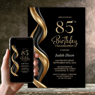 Convites Festa de Aniversário de 85 Anos com Estilo Preto e