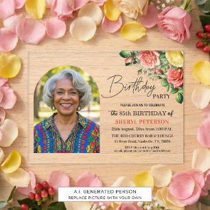 Convites Festa de Aniversário de 85 anos com Floral Elegant