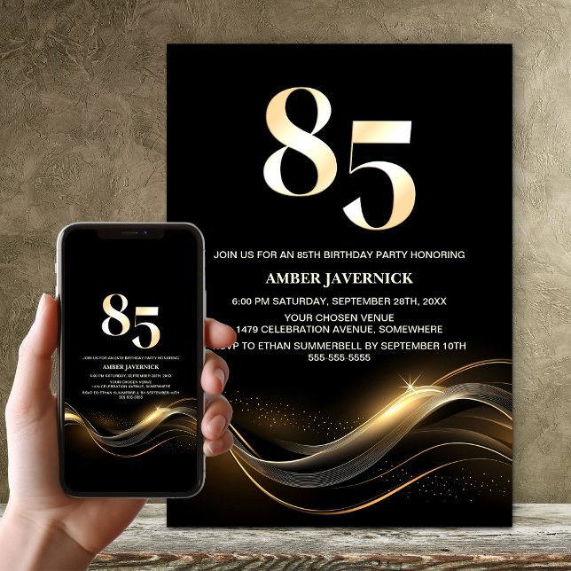 Convites Festa de Aniversário de 85 Anos em Texto Dourado M (Criador carregado)