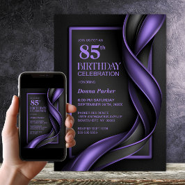Convites Festa de Aniversário de 85 anos Moderna Preta e Ro
