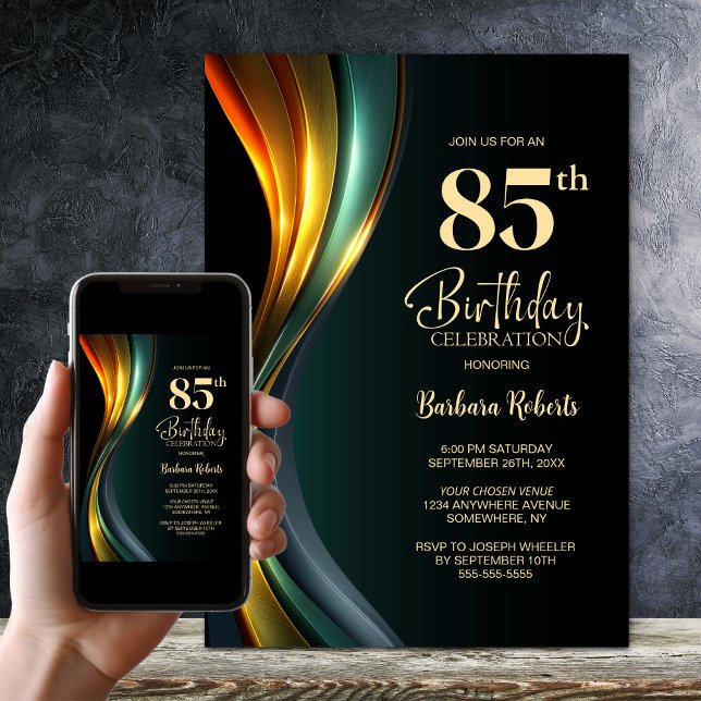 Convites Festa de Aniversário de 85 Anos Preta e Dourada Mo (Criador carregado)