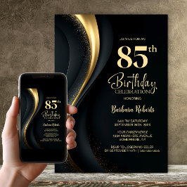 Convites Festa de Aniversário de 85 Anos Preto e Dourado