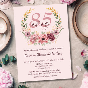 Convites Festa de Aniversário de 85 Anos Rosa Espanhol Flor