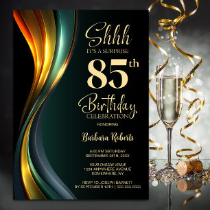 Convites Festa de Aniversário de 85 Anos Surpresa Preta e D