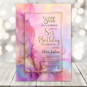 Convites Festa de Aniversário de 85 Anos Surpresa Rosa e Do