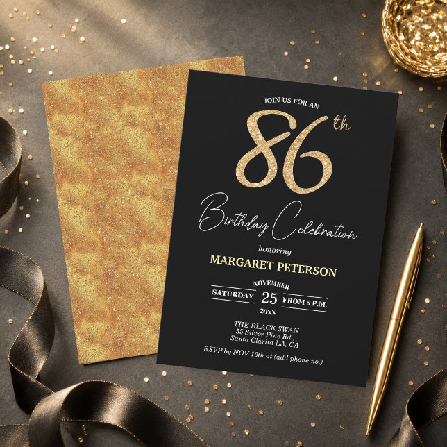 Convites Festa de Aniversário de 86 anos com Brilho Preto D (Criador carregado)