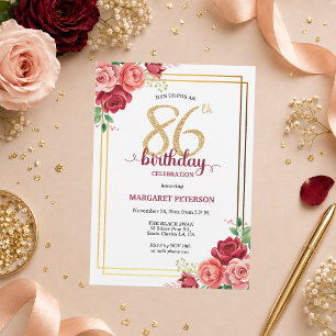 Convites Festa de Aniversário de 86 anos Elegante Blush Dou