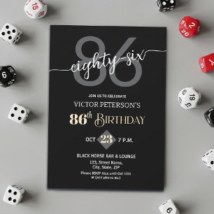 Convites Festa de Aniversário de 86 Anos Minimalista Preto