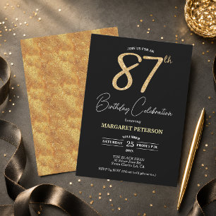 Convites Festa de Aniversário de 87 anos com Brilho Preto E