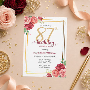 Convites Festa de Aniversário de 87 anos Elegante Blush Dou