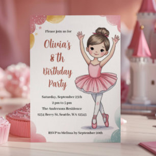 Convites Festa de Aniversário de 8 Anos da Bailarina Crianç
