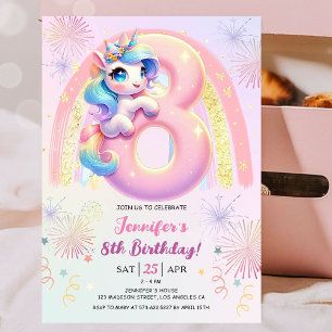 Convites Festa de Aniversário de 8 anos das Meninas Unicórn