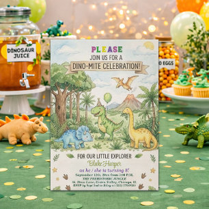 Convites Festa de Aniversário de 8 anos Dinossauros Aquarel