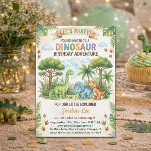 Convites Festa de Aniversário de 8 Anos Dinossauros Aquarel