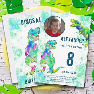 Convites Festa de Aniversário de 8 anos do Dinossauro T-Rex