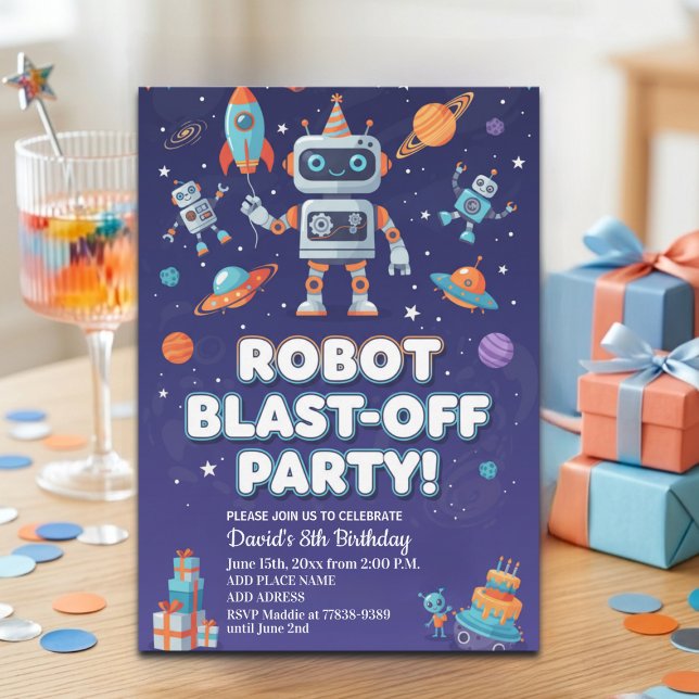 Convites Festa de Aniversário de 8 anos dos Robôs no Espaço (Criador carregado)