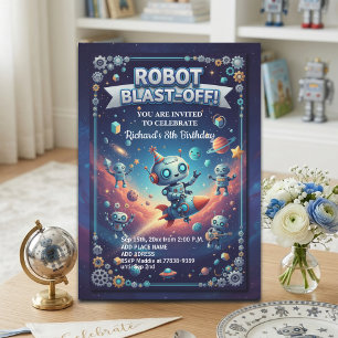 Convites Festa de Aniversário de 8 anos dos Robôs no Espaço