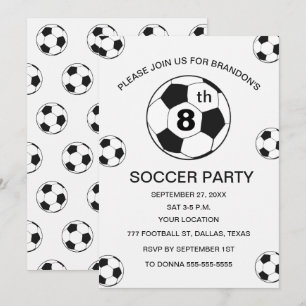 Convites Festa de Aniversário de 8 Anos Futebol Branco Meni