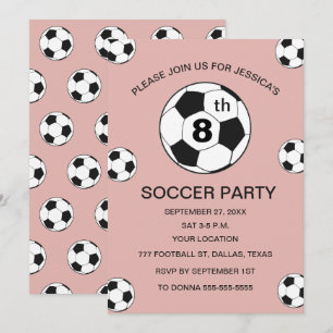 Convites Festa de Aniversário de 8 anos Futebol Rosa Menina
