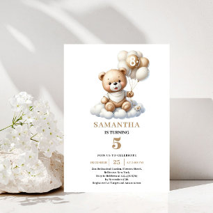 Convites Festa de Aniversário de 8 Anos Urso de Pelúcia Bal
