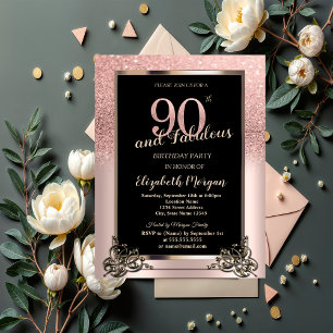 Convites Festa de Aniversário de 90 Anos com Brilho Ombre D